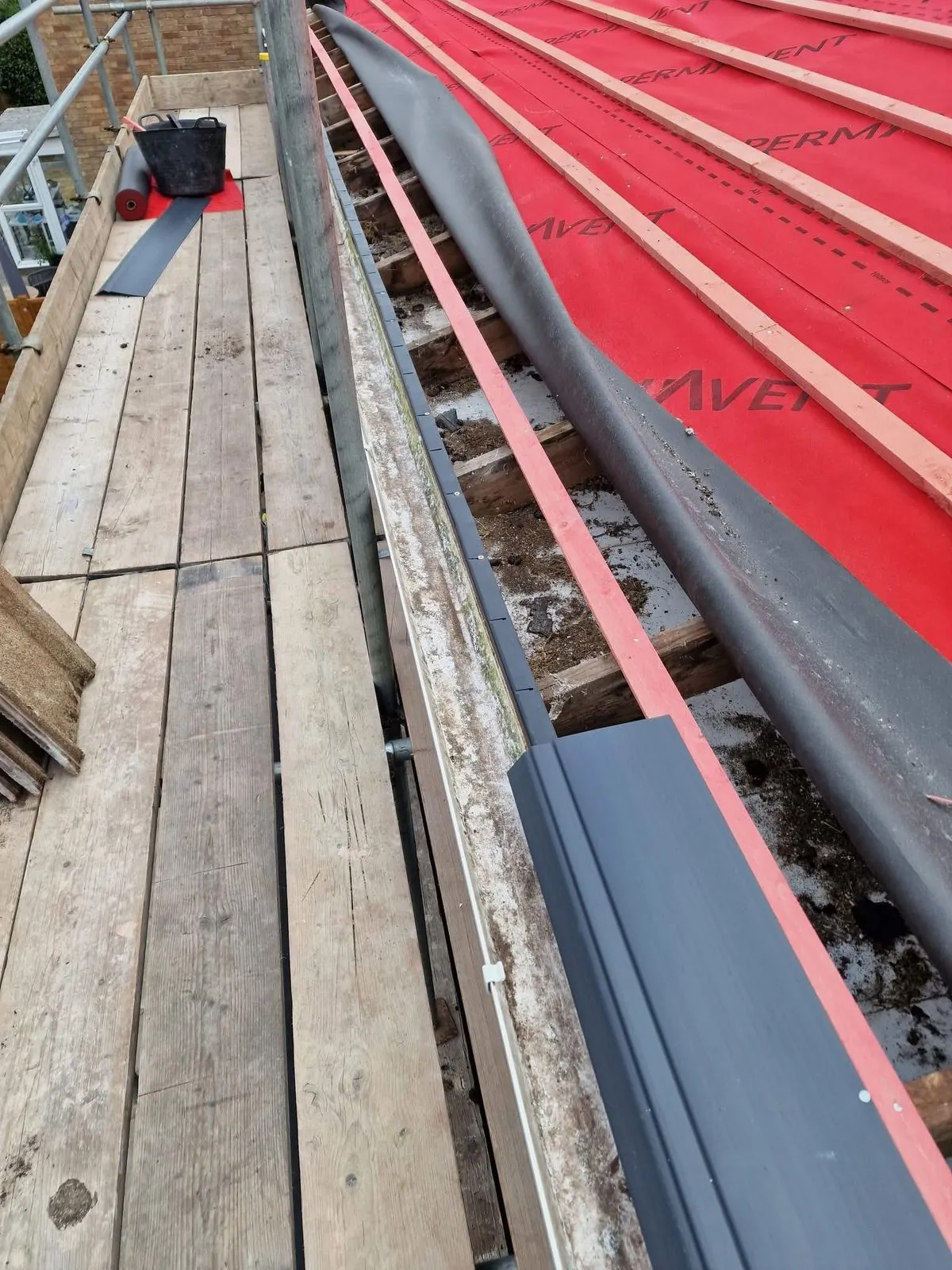 Breathable membrane and battens fitted during a re-roof in Ivybridge